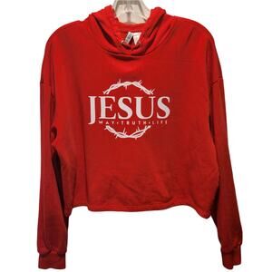 Jesus Way Truth Life with Crown of Thorns Custom Christian Upcycled Crop Hoodie